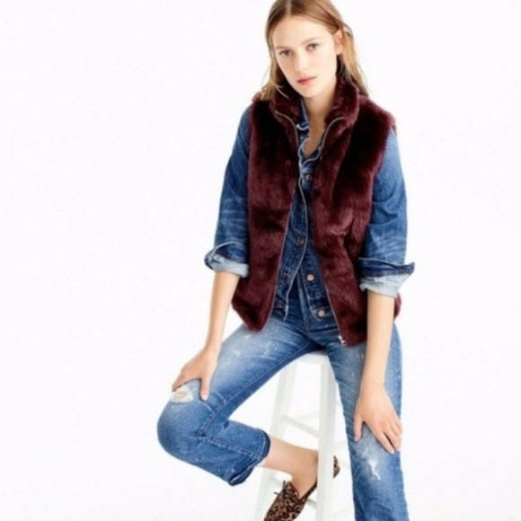 J. Crew Jackets & Blazers - J. CREW | Faux Fur Burgundy Zip Front With Pockets Vest Top Sz. XS